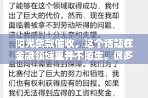 阳光贷款催收，这个话题在金融领域里并不陌生。很多人在贷款过程中，都可能遇到催收的情况。那么，阳光贷款催收是哪个公司呢？今天，我们就来聊聊这个话题。