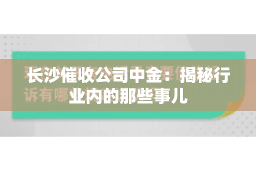 长沙催收公司中金：揭秘行业内的那些事儿